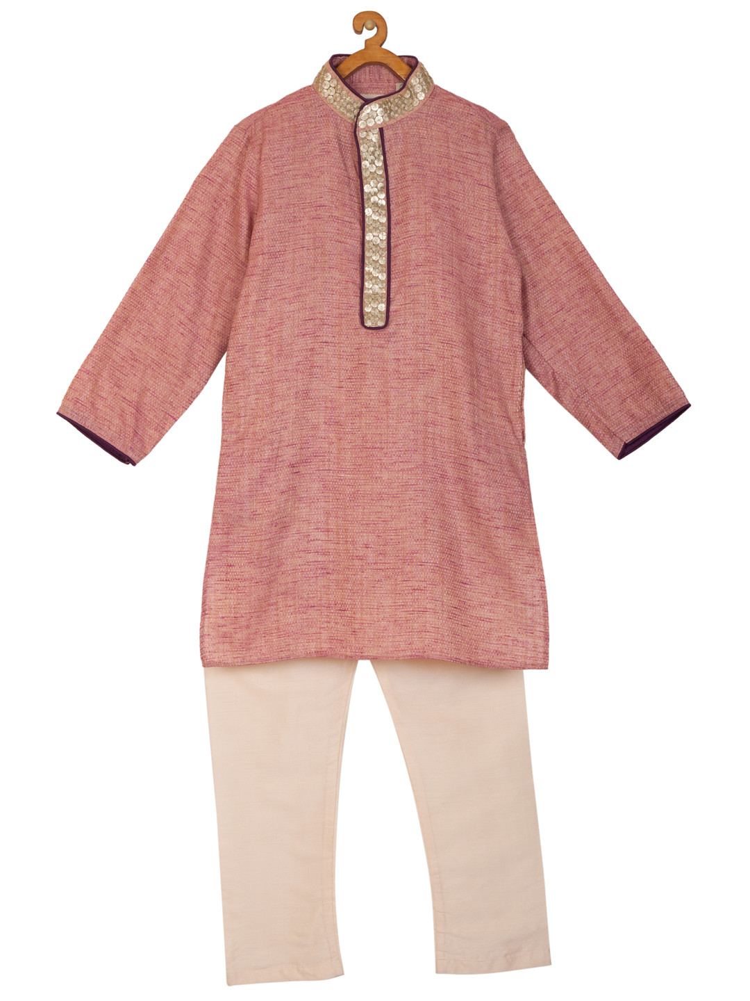 

KISAH Boys Pink & Beige Self Design Kurta with Pyjamas