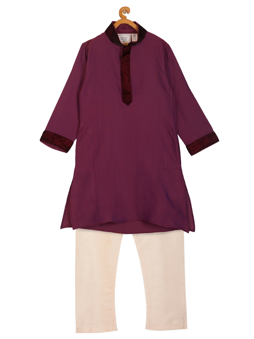 

KISAH Boys Magenta & Off-White Self Design Kurta with Pyjamas