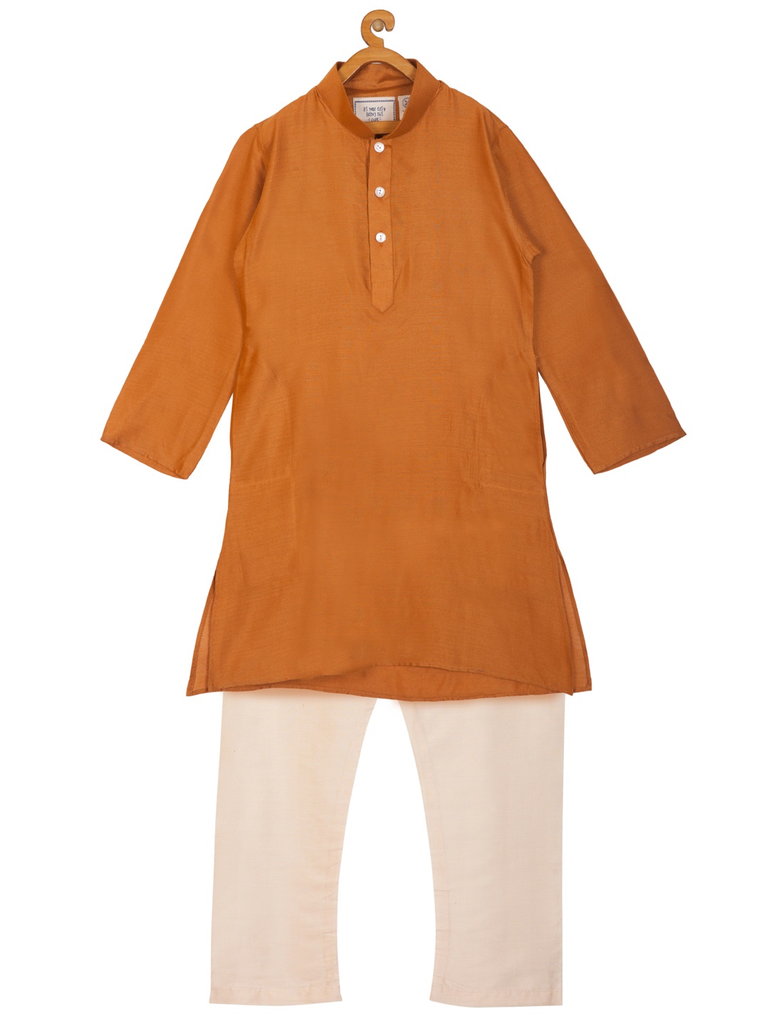 

KISAH Boys Rust Orange & Cream-Coloured Solid Kurta with Pyjamas