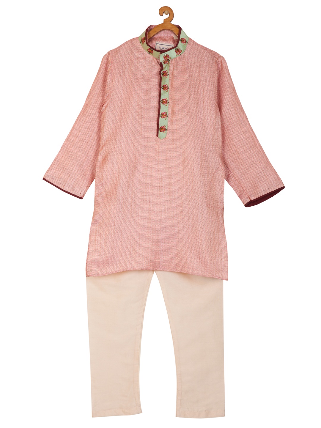 

KISAH Boys Pink & Beige Embroidered Kurta with Pyjamas
