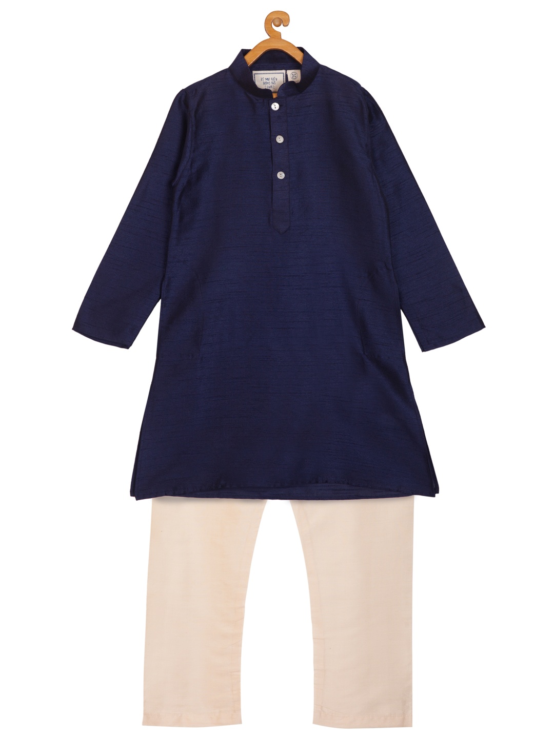 

KISAH Boys Navy & Cream-Coloured Solid Kurta with Pyjamas, Navy blue