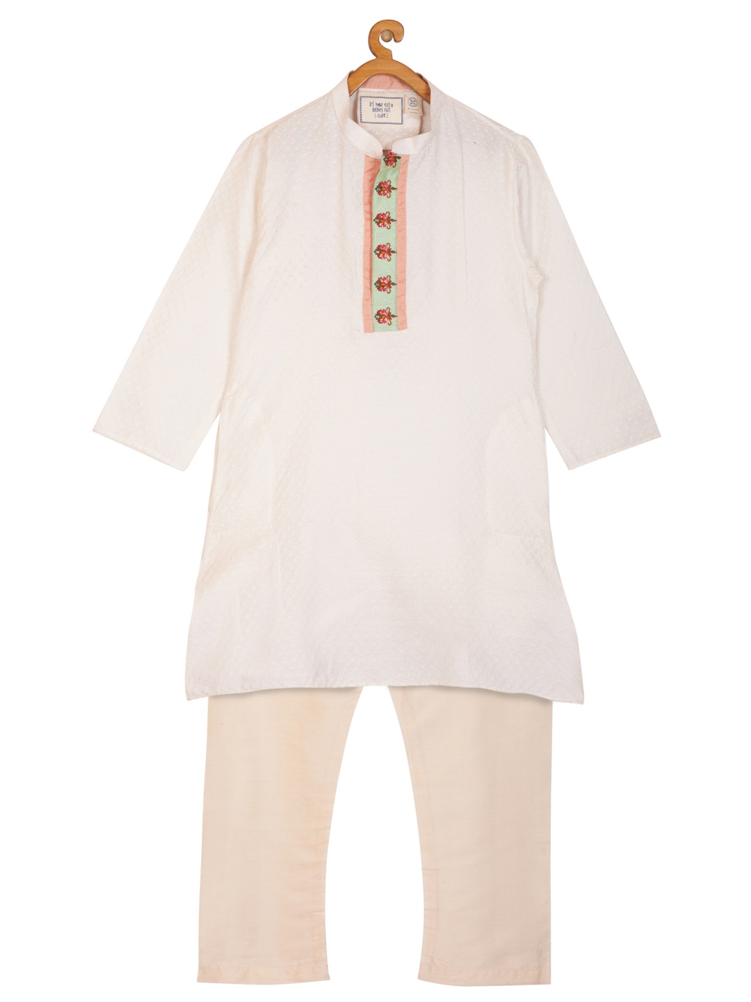 

KISAH Boys White Self Design Kurta with Pyjamas