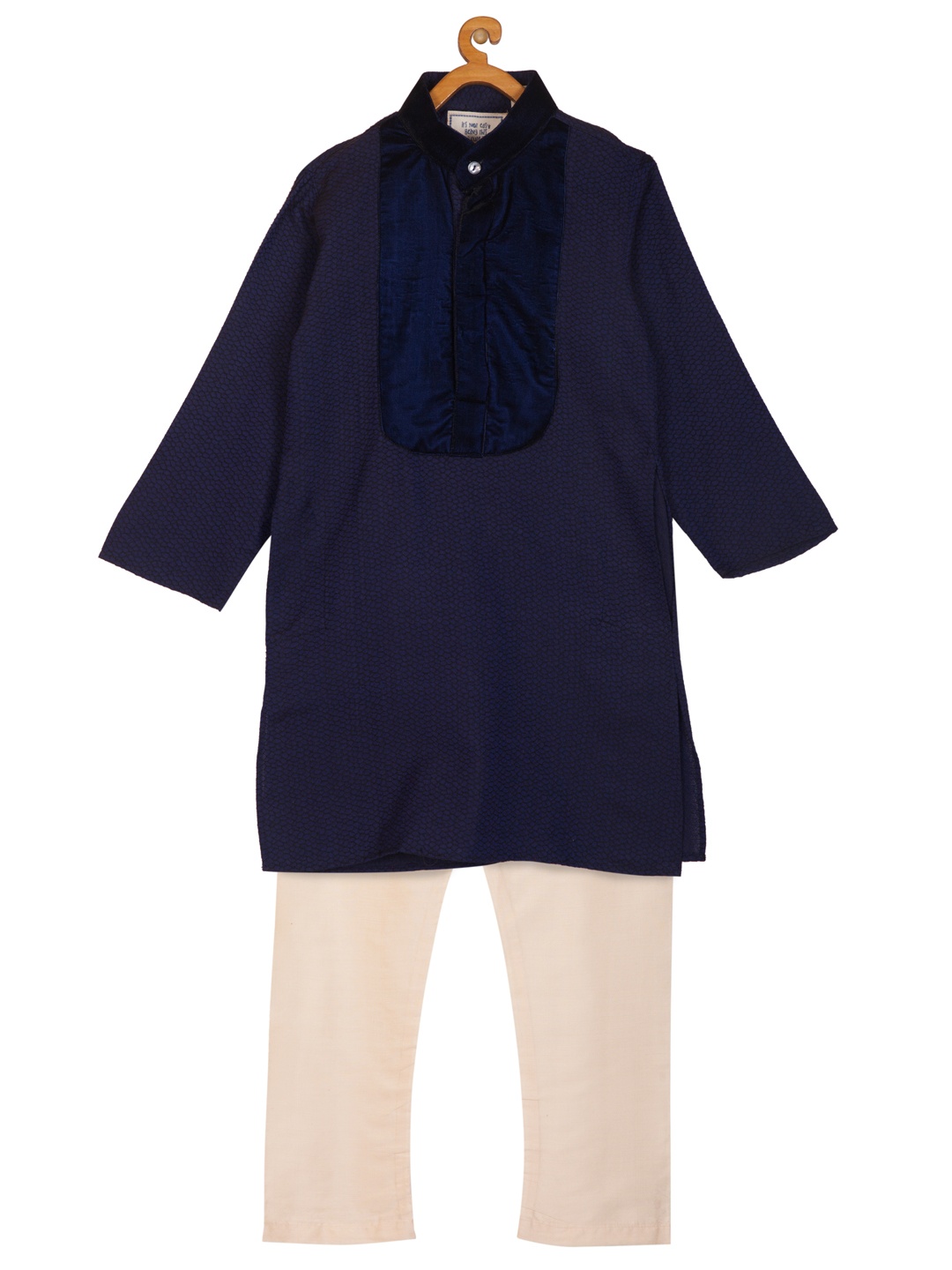 

KISAH Boys Navy & Cream-Coloured Self Design Kurta with Pyjamas, Navy blue