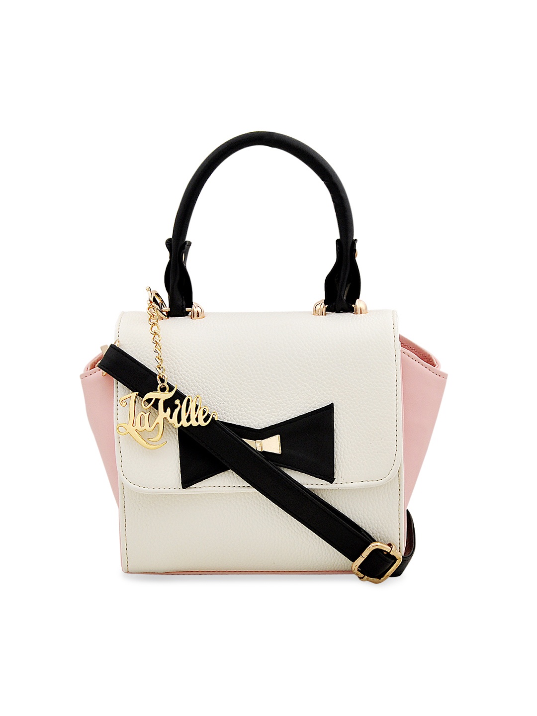 

LaFille Off-White & Pink Colourblocked Handheld Bag