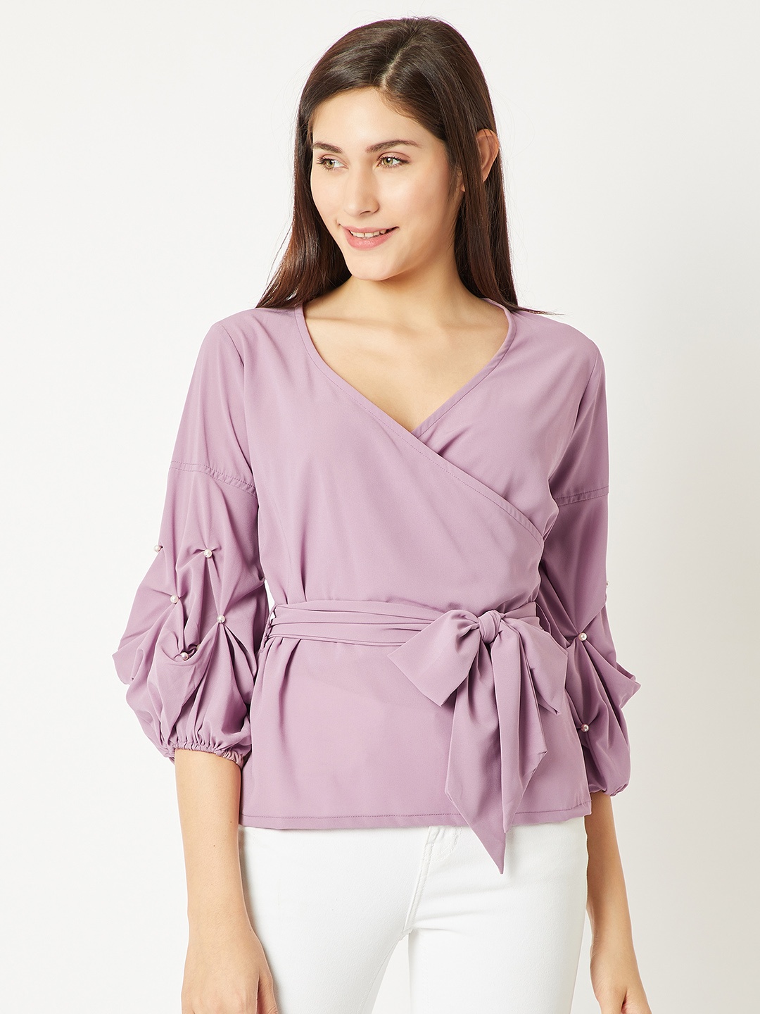 

Miss Chase Women Lavender Solid Wrap Top