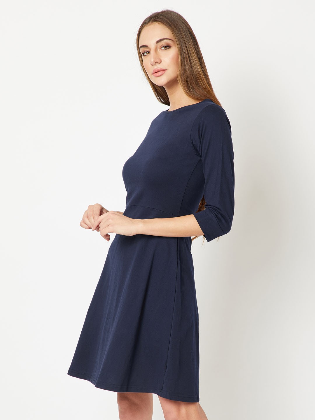

Miss Chase Women Navy Blue Solid Fit and Flare Dress
