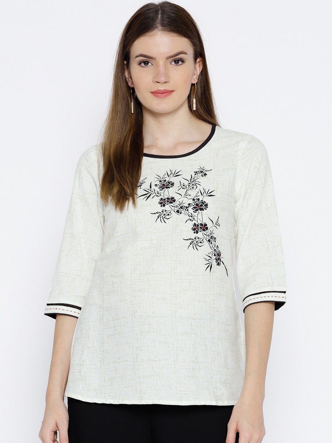 

Rangriti Women White Printed A-Line Top, Off white