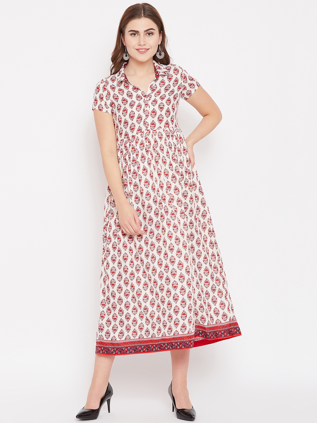 

Rangriti Women Off-White & Red Printed Maxi Dress