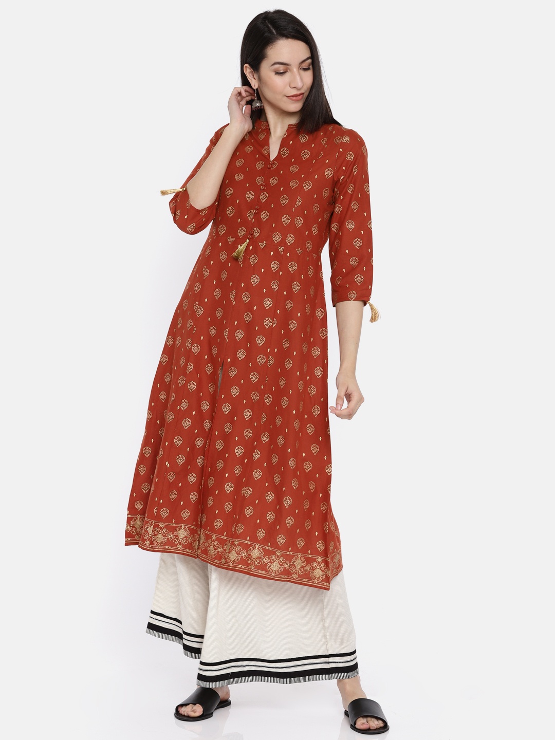 

Melange by Lifestyle Women Rust Brown Printed A-Line Kurta