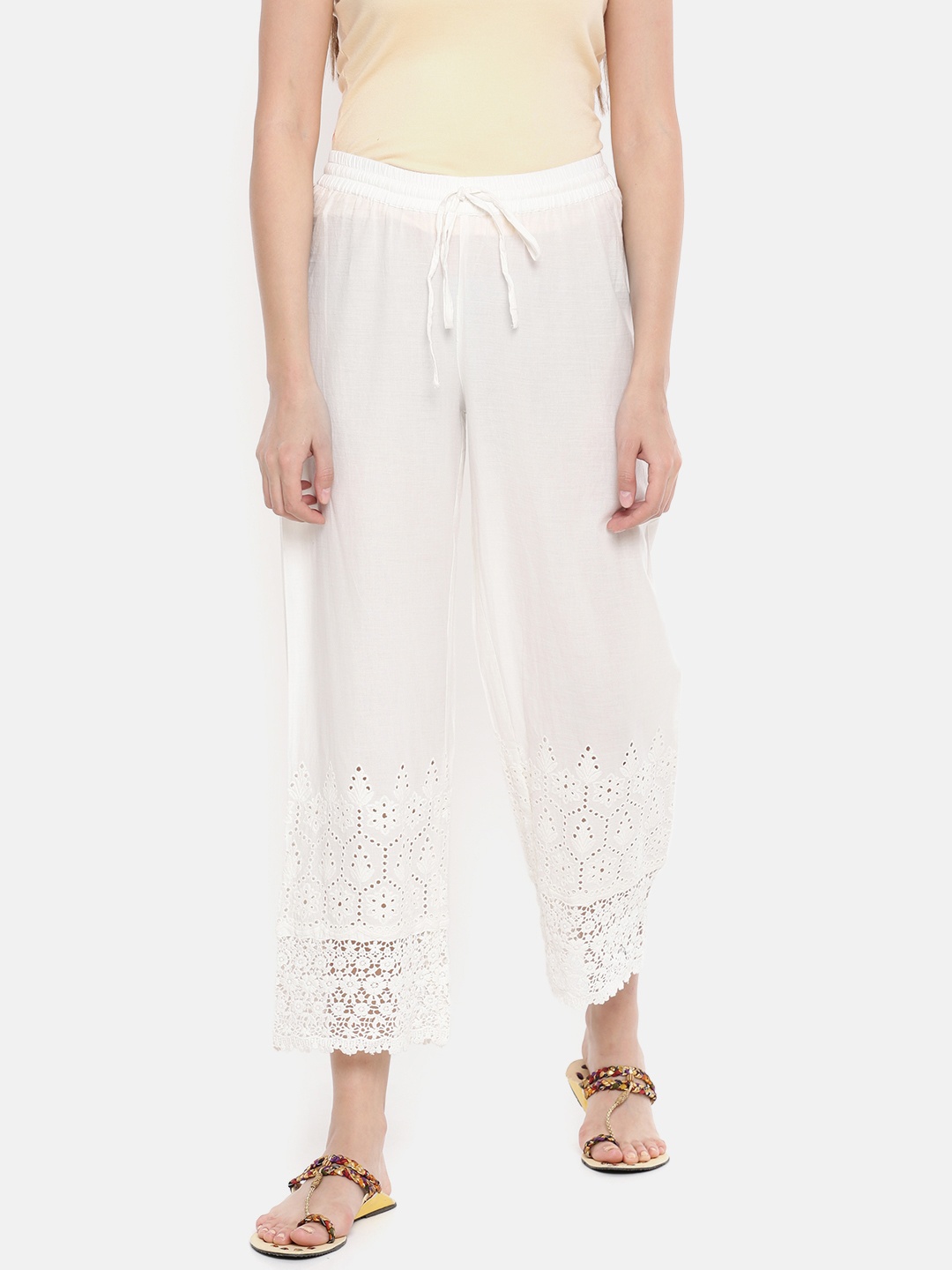 

Melange by Lifestyle Women White Straight Self Design Palazzos