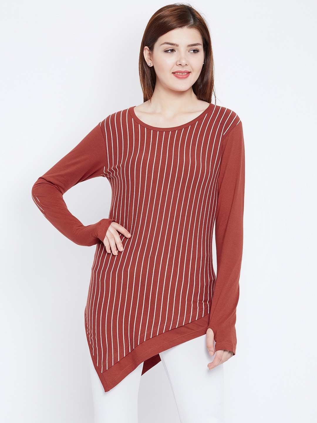

Hypernation Women Orange Striped Pure Cotton Top