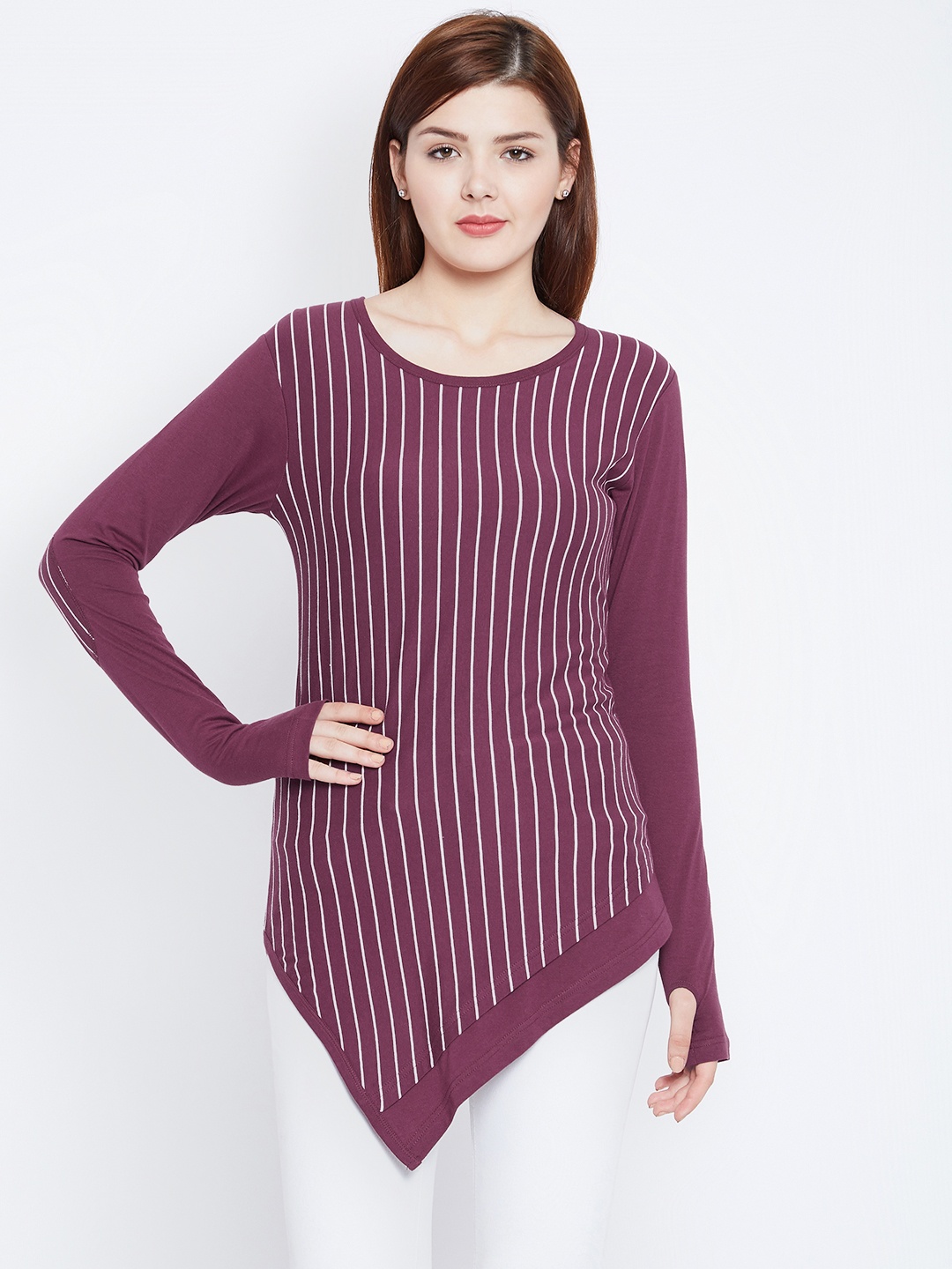 

Hypernation Women Purple Striped Top