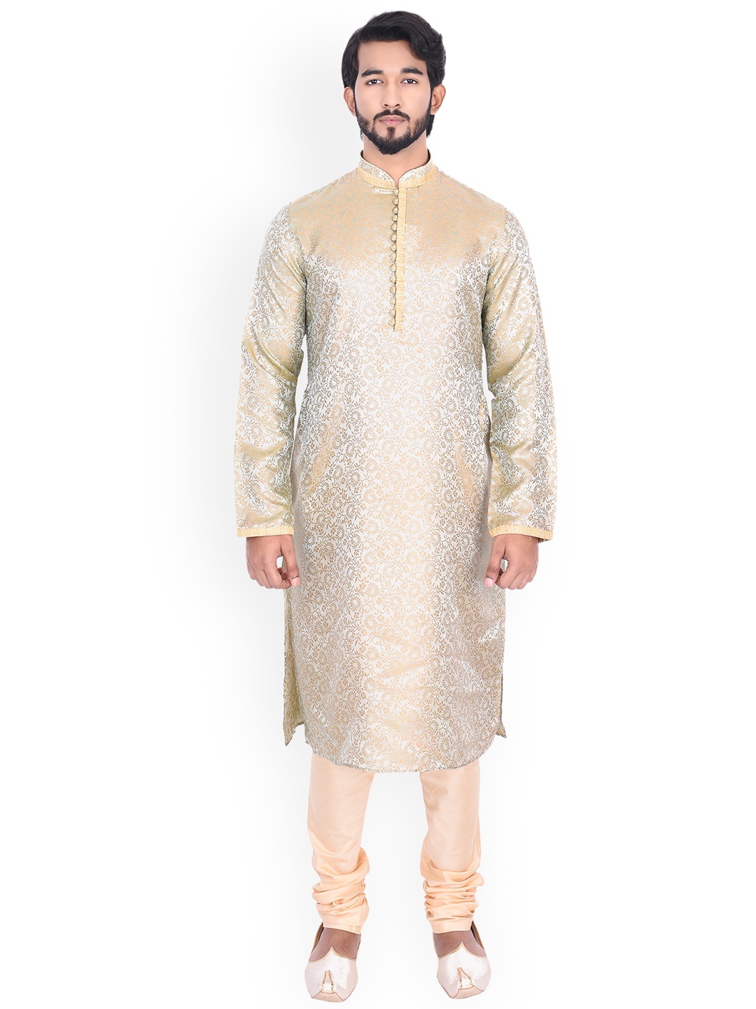 

Manyavar Men Green Self Design Kurta with Churidar