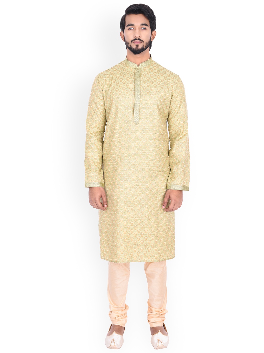 

Manyavar Men Green Self Design Kurta with Churidar