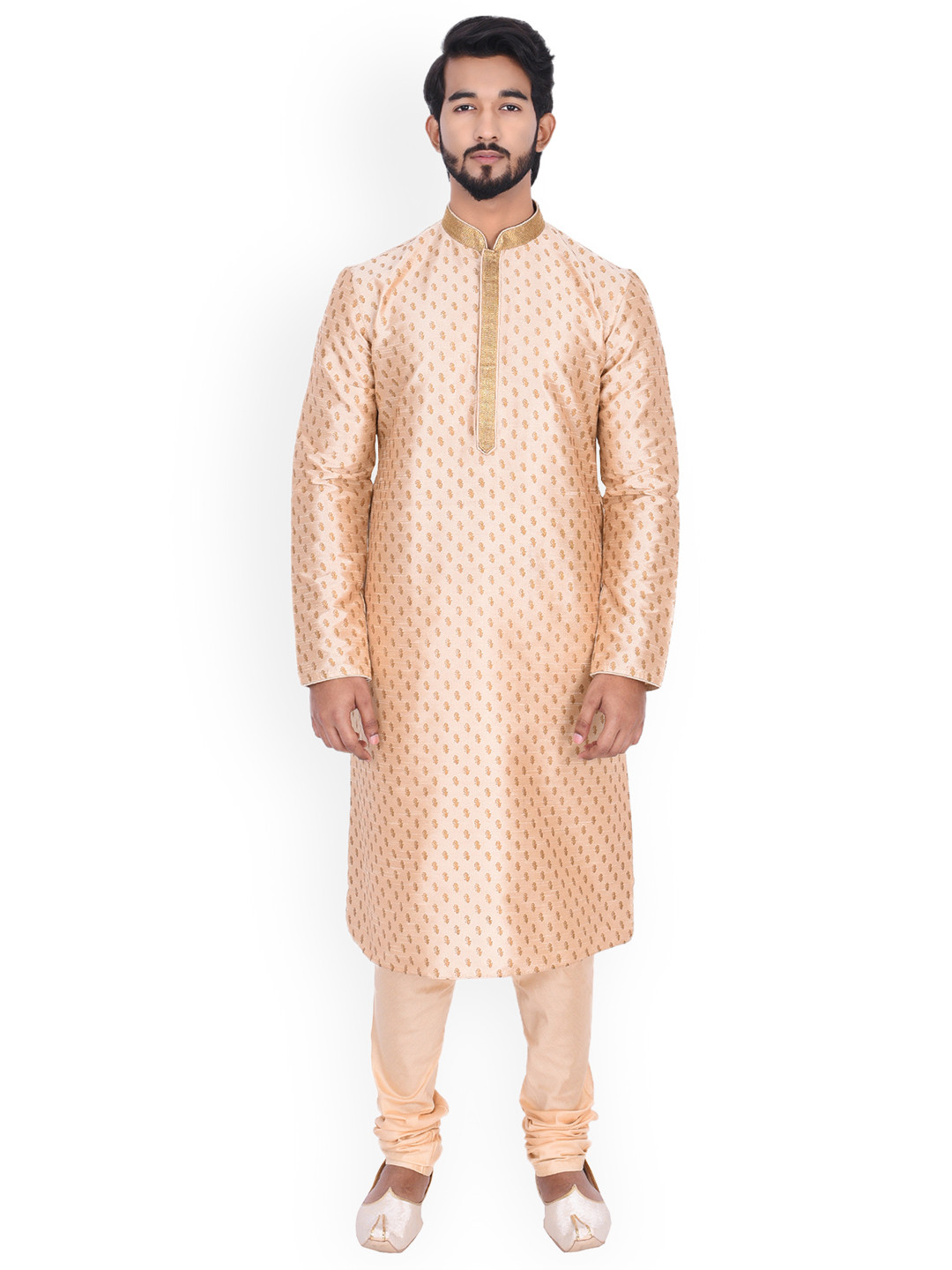 

Manyavar Men Beige Self Design Kurta with Churidar
