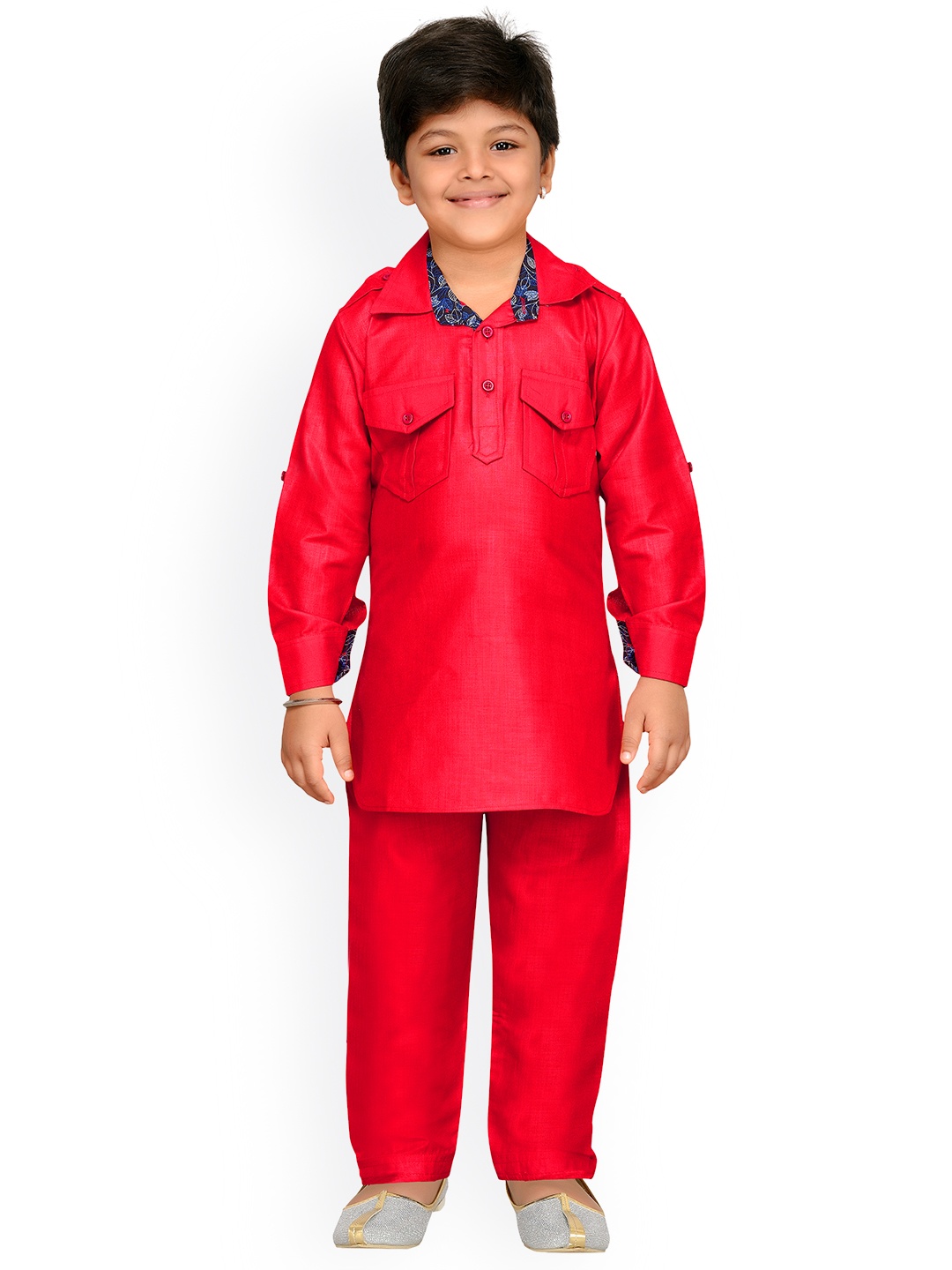 

Aj DEZInES Boys Red Regular Fit Solid Kurta with Salwar
