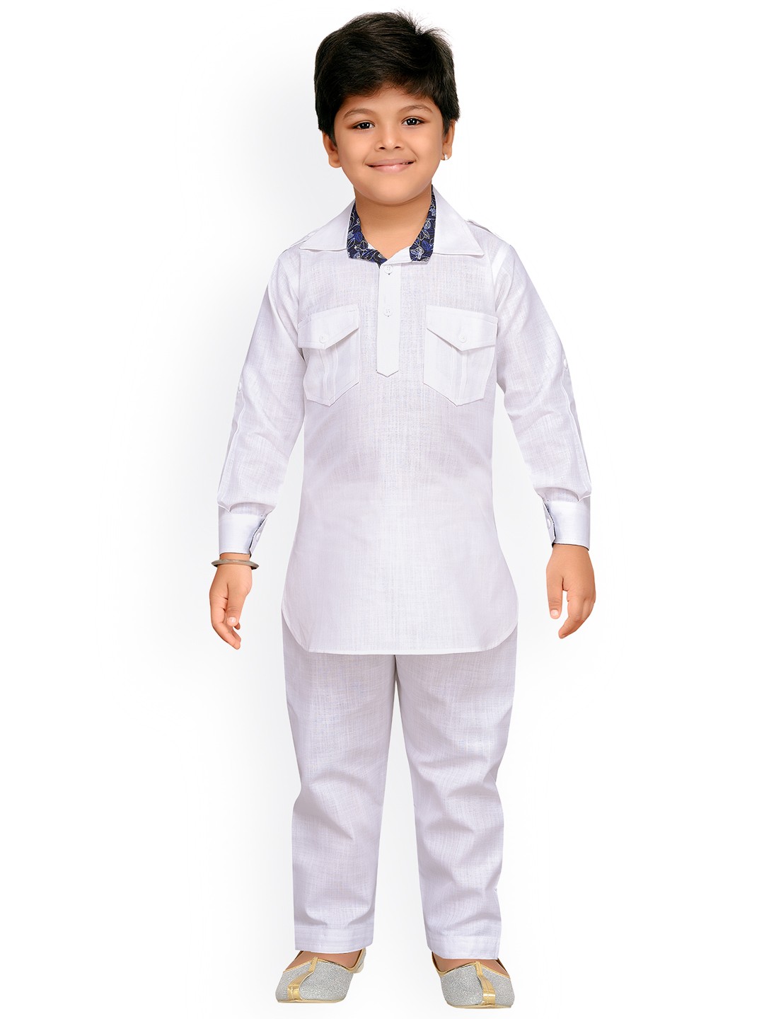 

Aj DEZInES Boys White Regular Fit Solid Kurta with Salwar