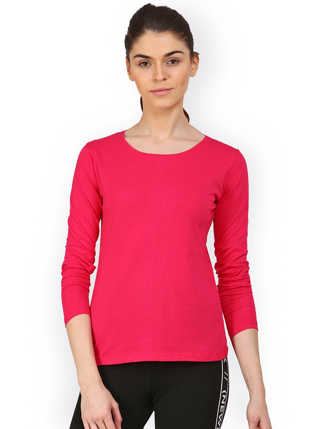 

appulse Women Pink Solid Round Neck T-shirt