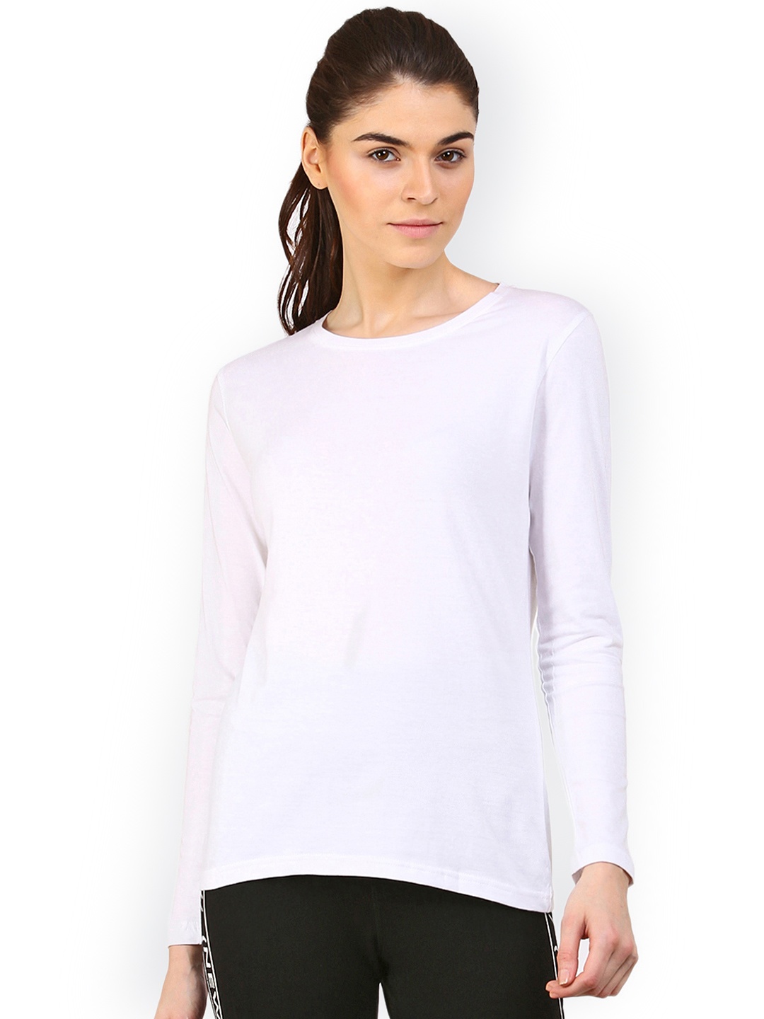 

appulse Women White Solid Round Neck T-shirt