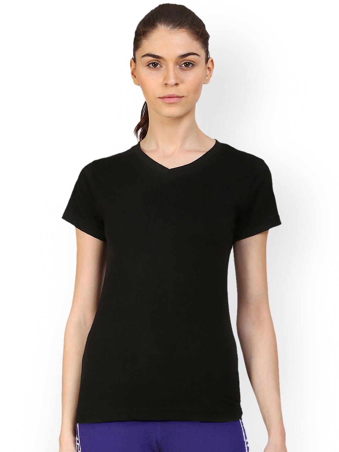 

appulse Women Black Solid V-Neck T-shirt
