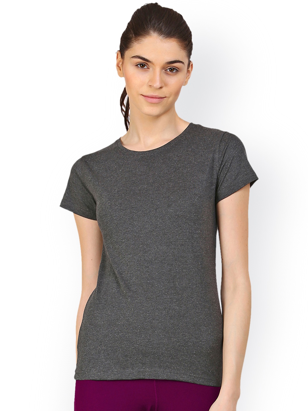 

appulse Women Charcoal Solid Round Neck T-shirt