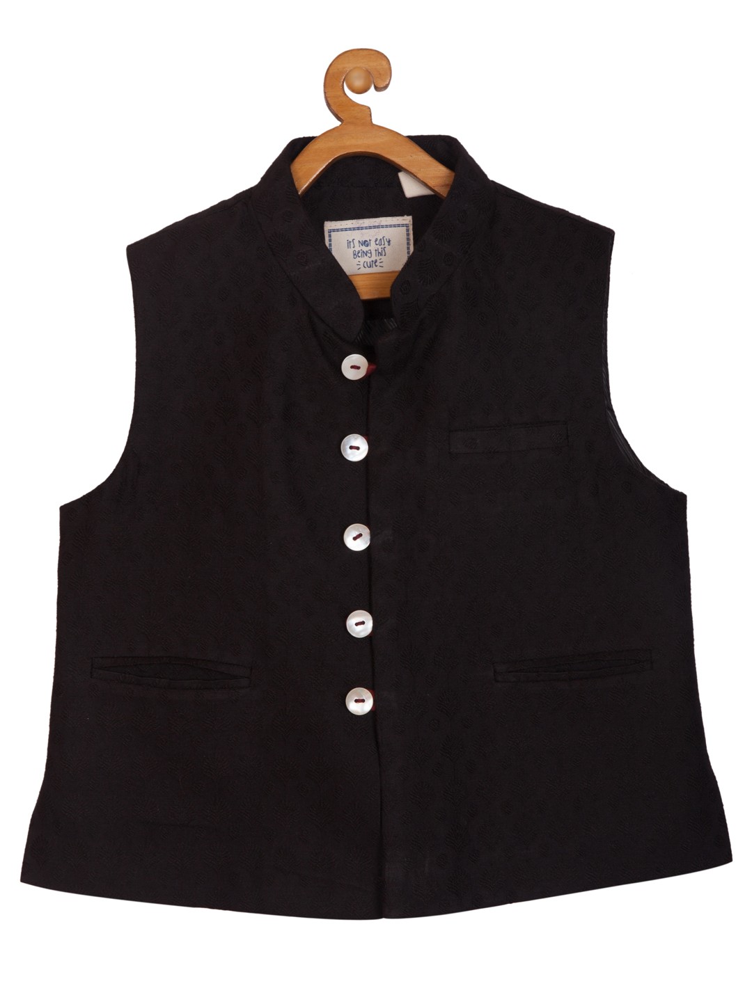 

KISAH Boys Charcoal Grey Banarasi Jaquard Cotton Silk Self Design Nehru Jacket