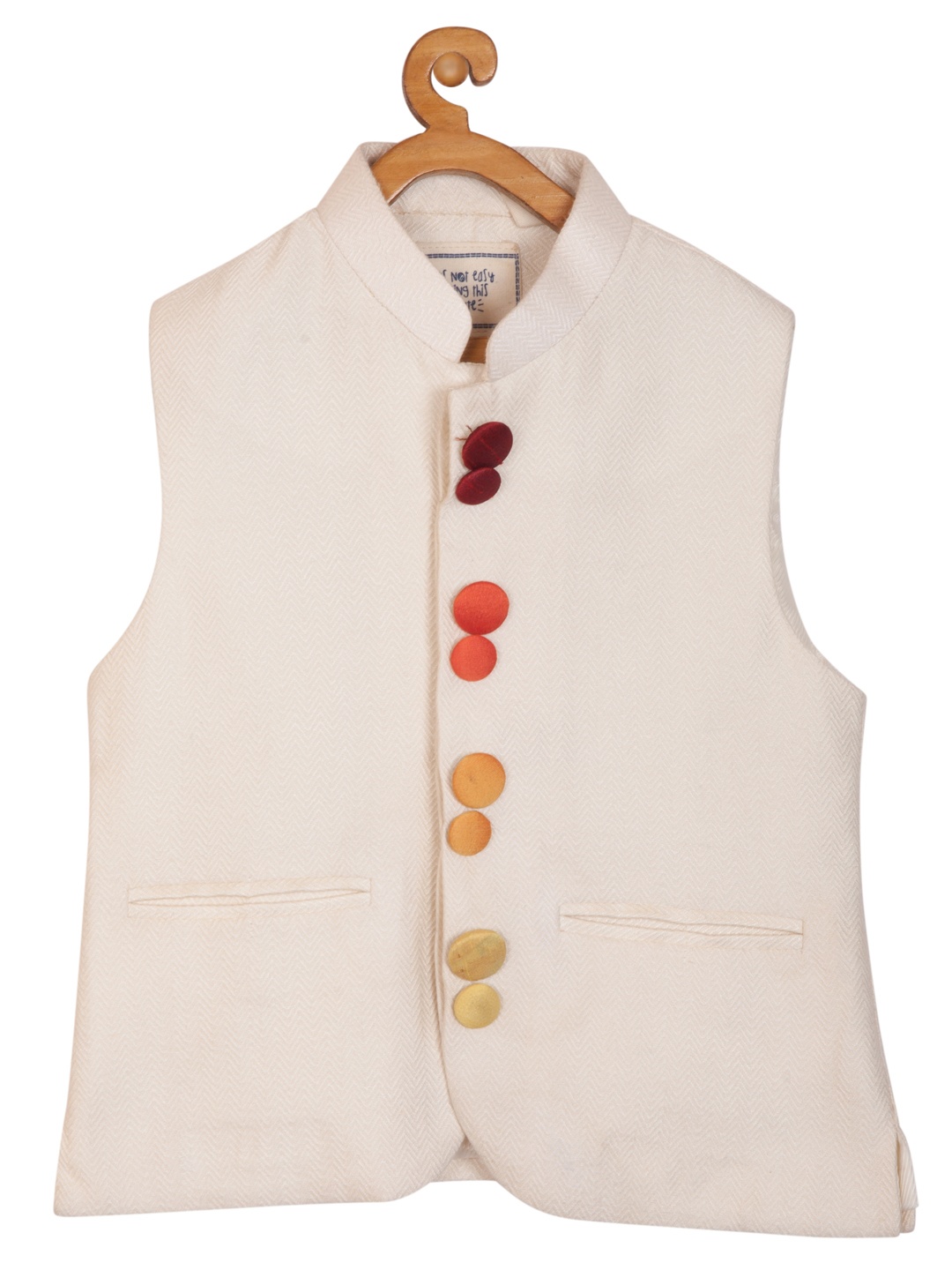 

Kisah Boy's Benarasi Jaquard Cotton Silk Creame Self Design Waistcoat, Cream