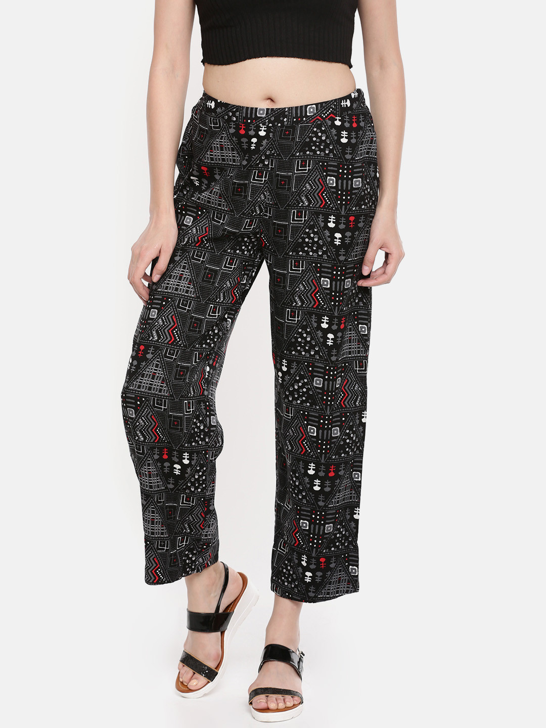 

Global Desi Women Black Printed Regular Trousers