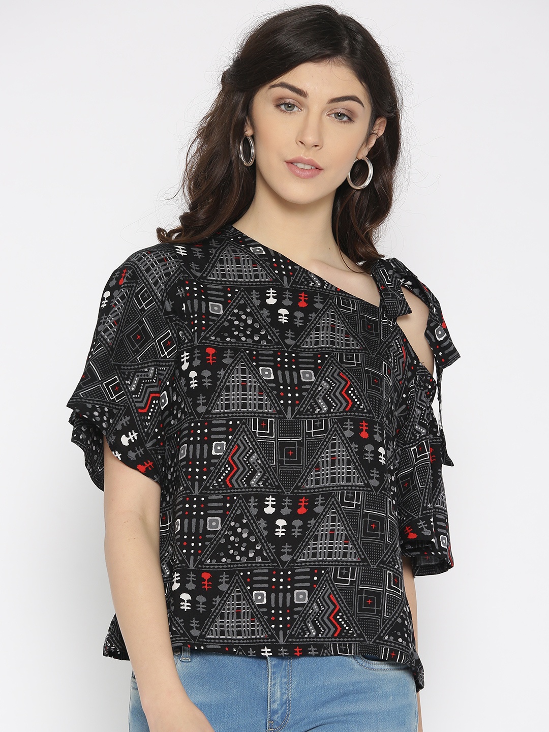 

Global Desi Women Black Printed Top
