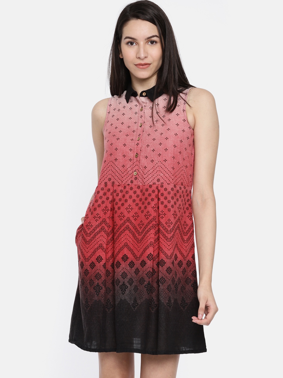 

Global Desi Women Red & Black Printed A-Line Dress