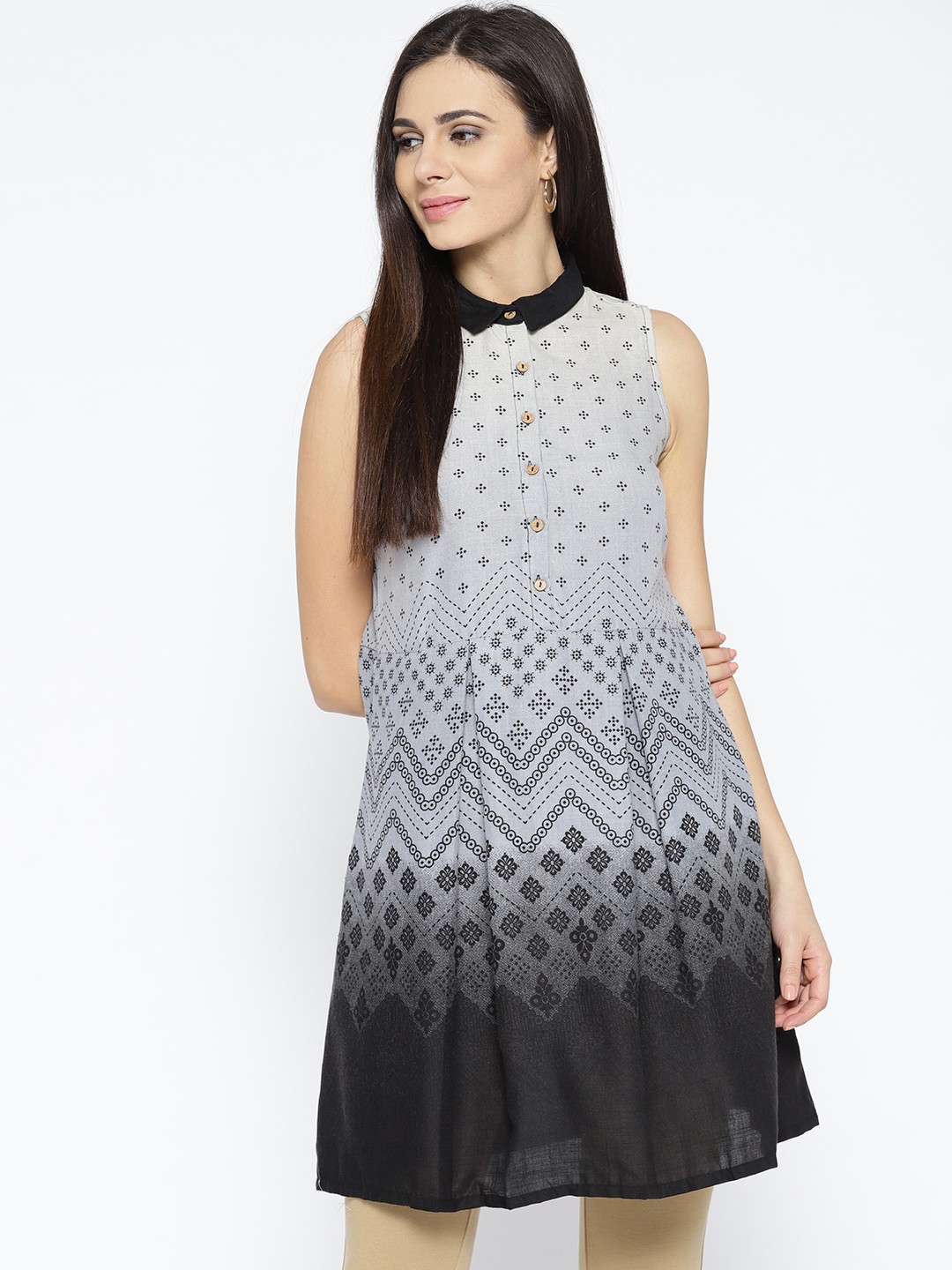 

Global Desi Women Black & Grey Printed A-Line Dress