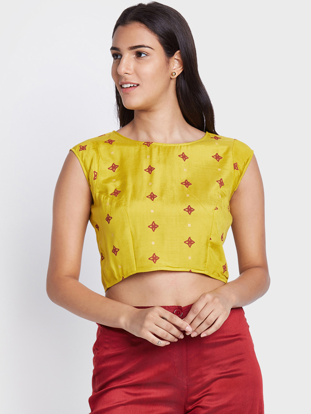

Global Desi Women Mustard Printed Top