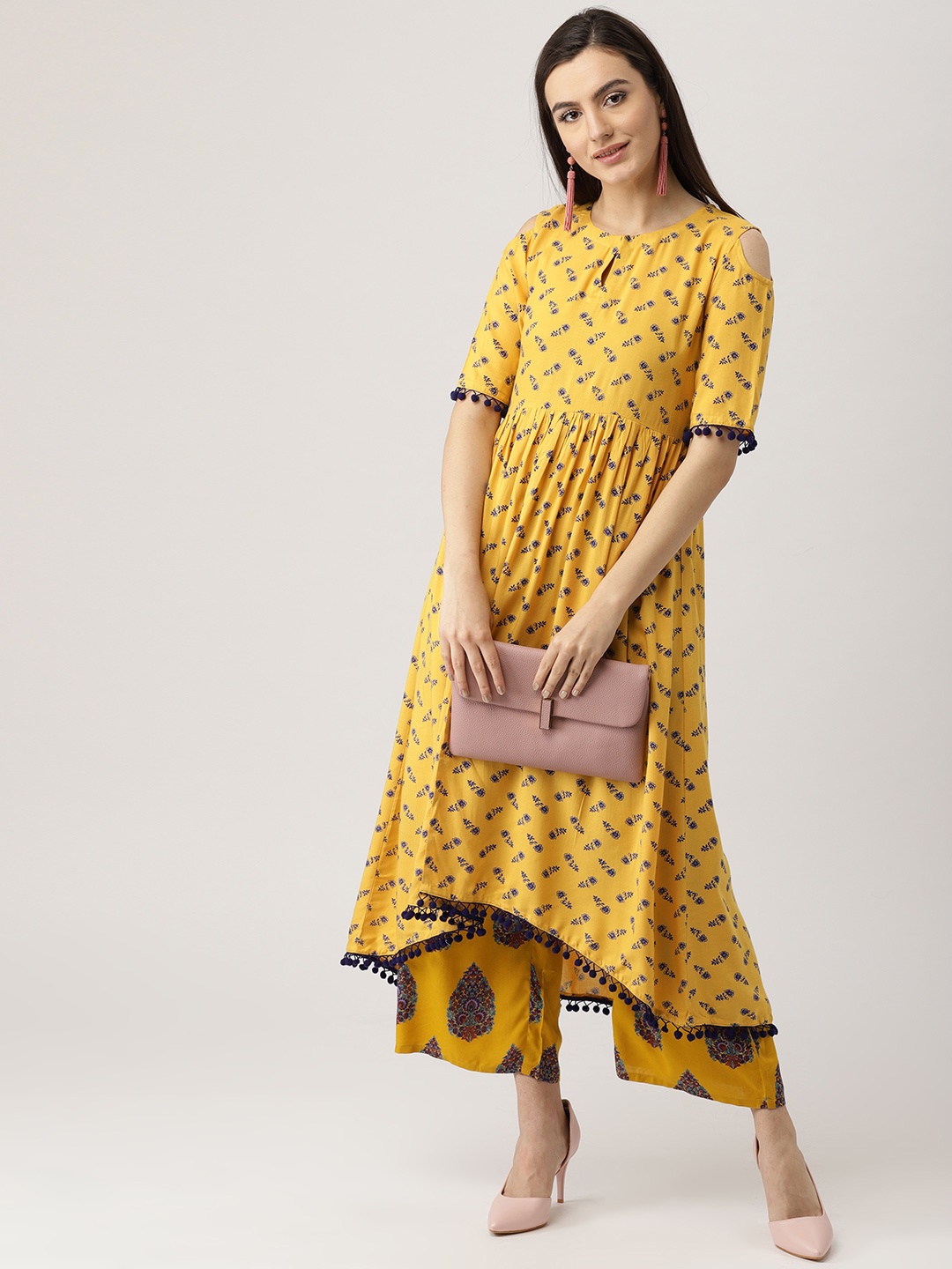 

Libas Women Mustard Yellow & Blue Printed Kurta with Palazzos