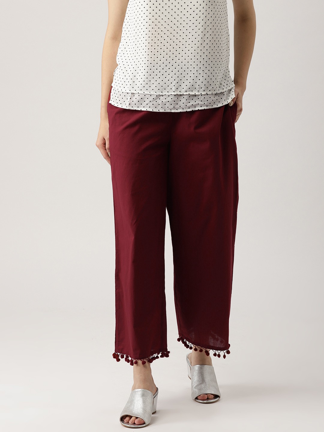 

Libas Women Maroon Solid Wide Leg Palazzos