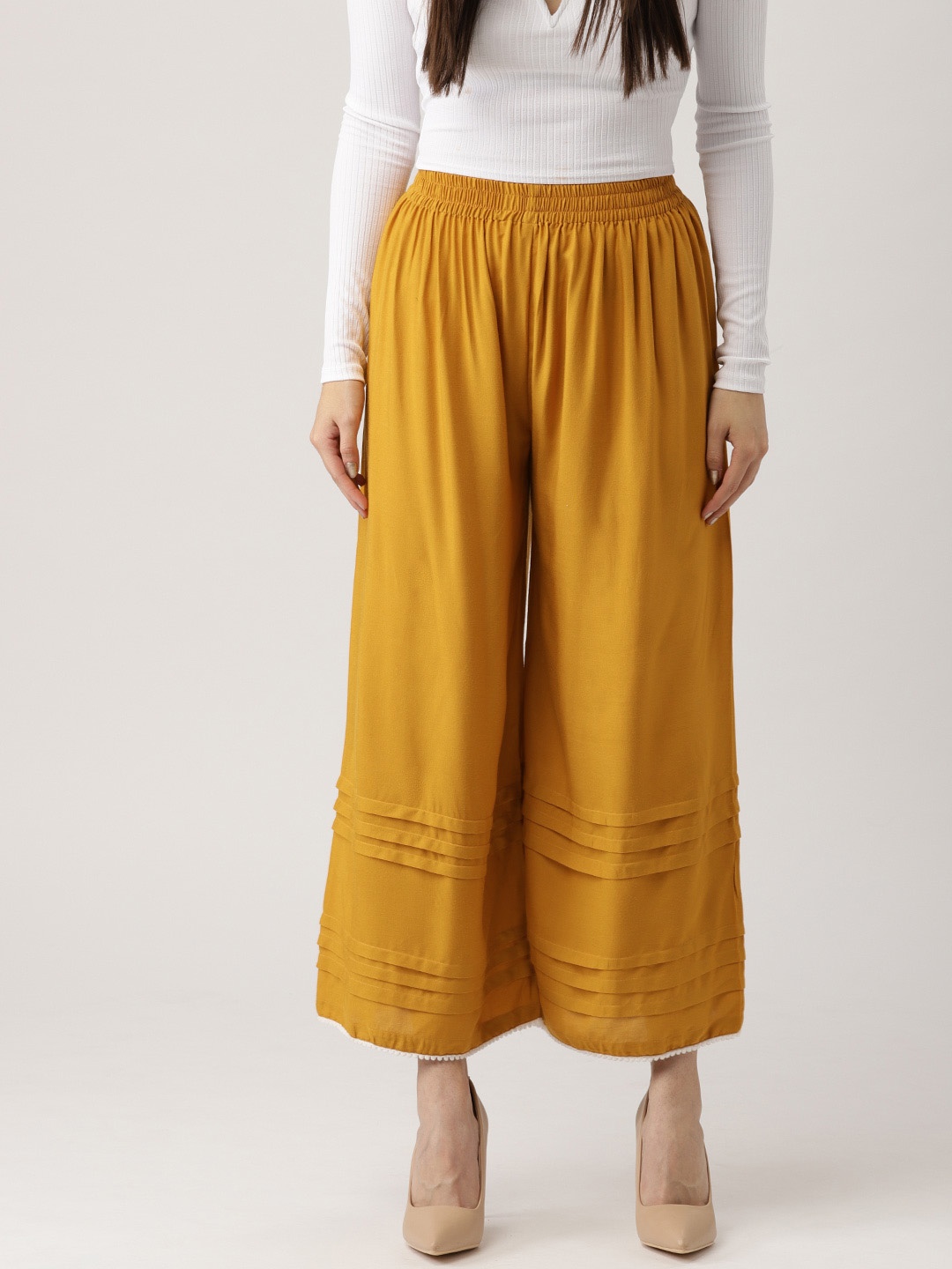 

Libas Women Mustard Yellow Wide Leg Solid Palazzos
