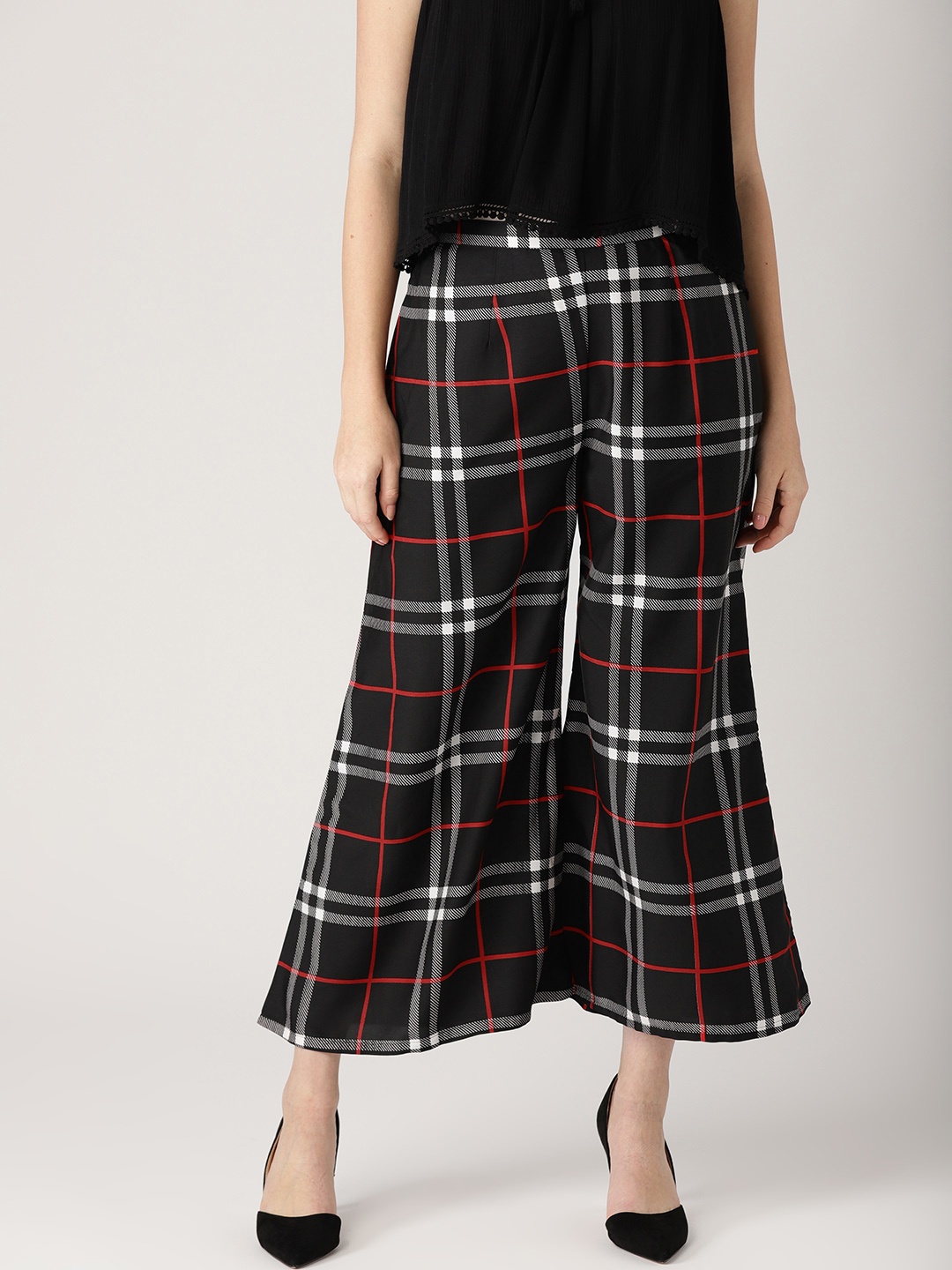 

Libas Women Black & White Checked Wide Leg Palazzos