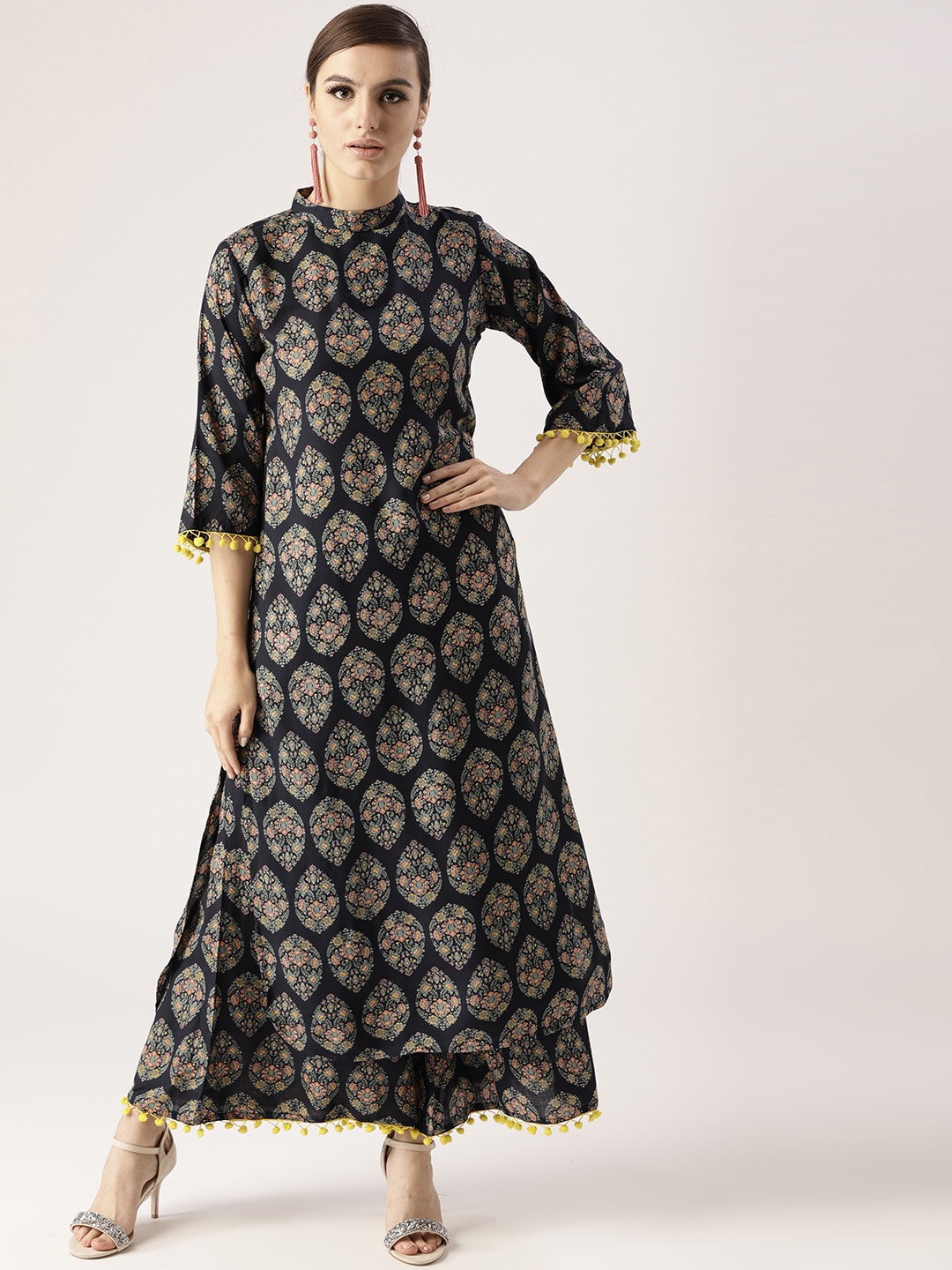 

Libas Women Navy Blue & Yellow Printed Kurta with Palazzos