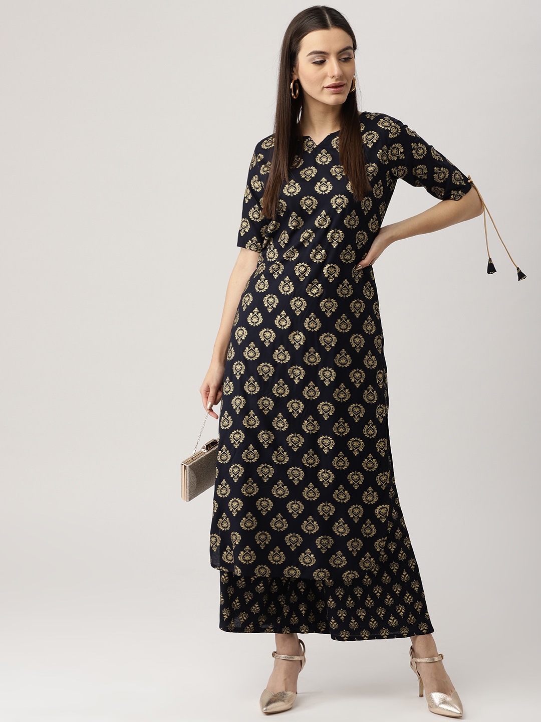 

Libas Women Navy Blue & Golden Printed Kurta with Palazzos