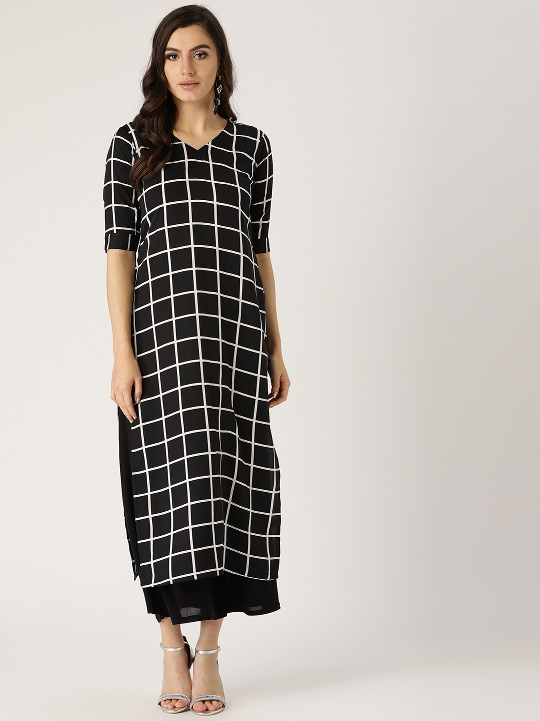 

Libas Women Black & White Checked Straight Kurta