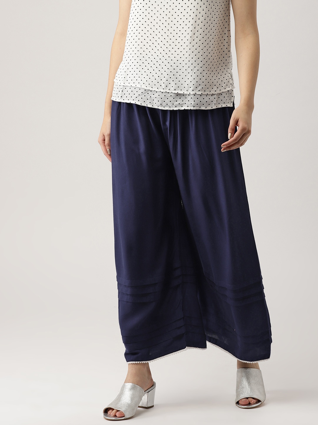 

Libas Women Navy Blue Solid Wide Leg Palazzos