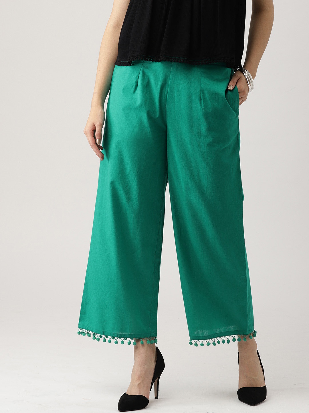 

Libas Women Green Solid Wide Leg Palazzos