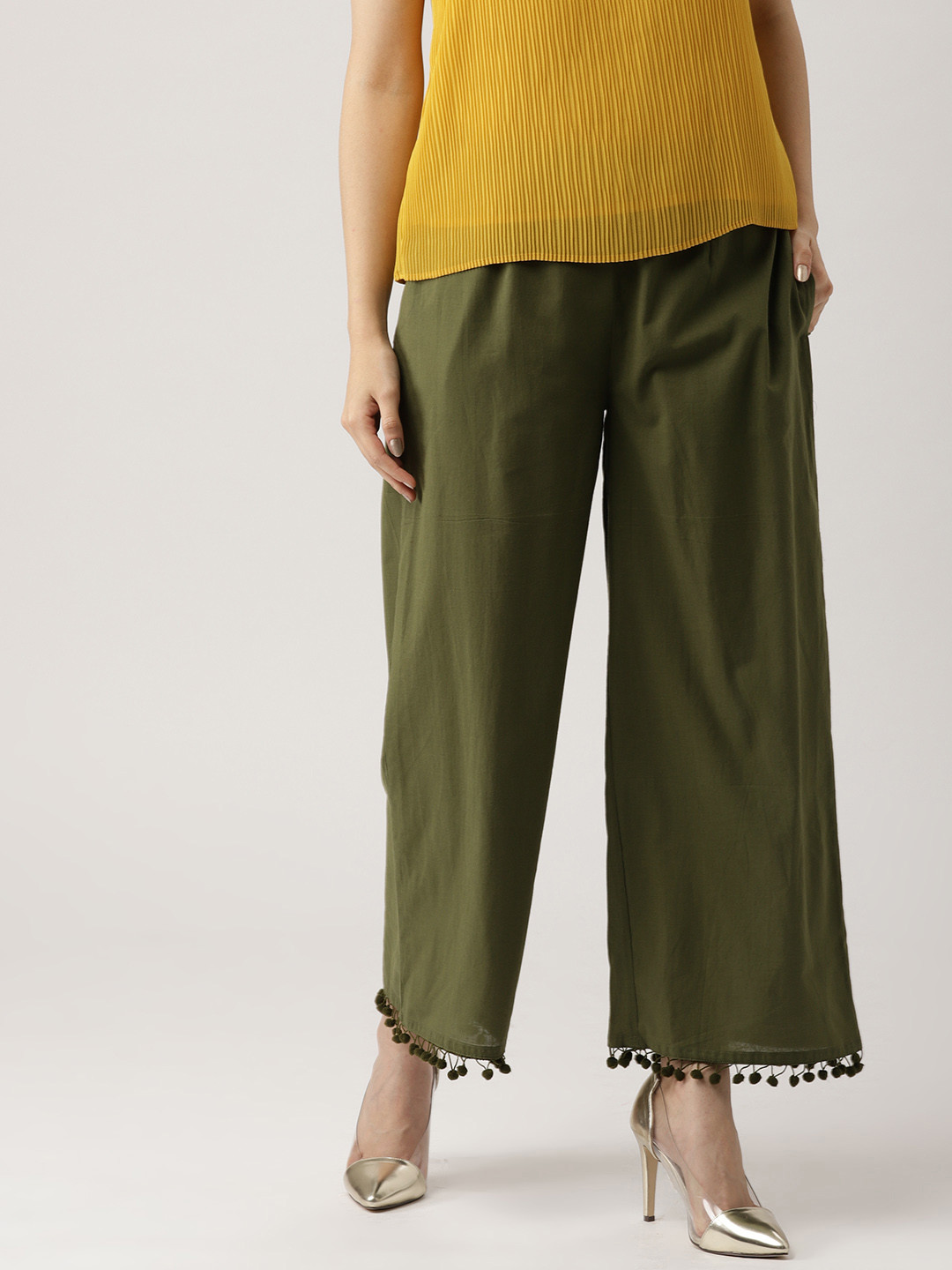 

Libas Women Olive Green Wide Leg Solid Palazzos