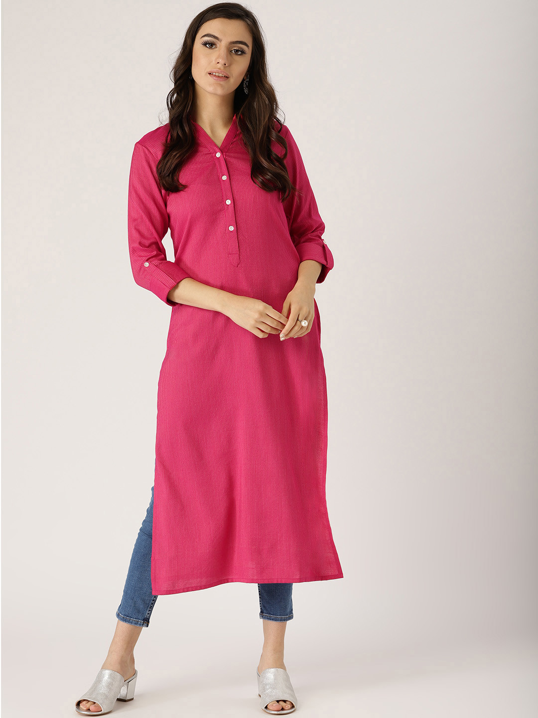 

Libas Women Pink Striped Straight Kurta