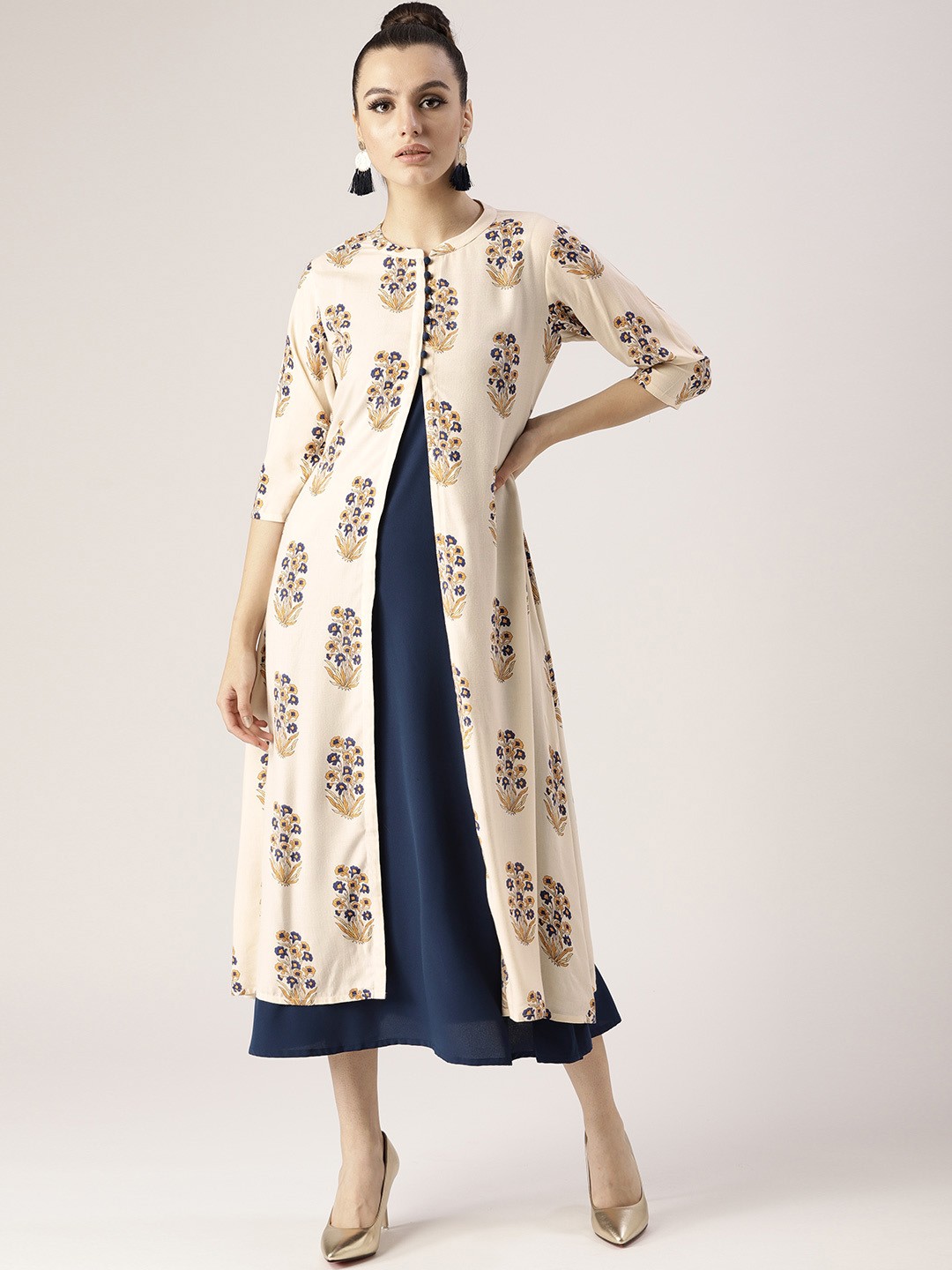 

Libas Women Off-White & Navy Printed Layered Maxi Dress