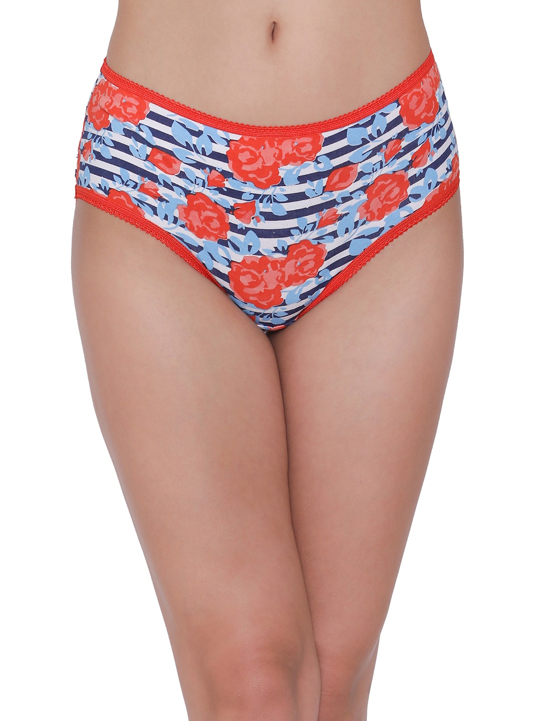 

Clovia Cotton Red and Blue Mid Waist Floral Print Hipster Panty PN2640P16XL