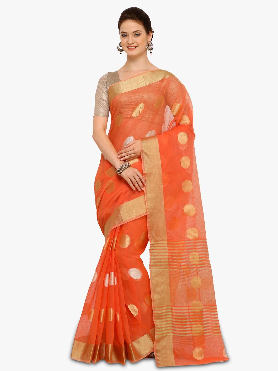 

Saree mall Orange Art Silk Printed Chanderi Saree