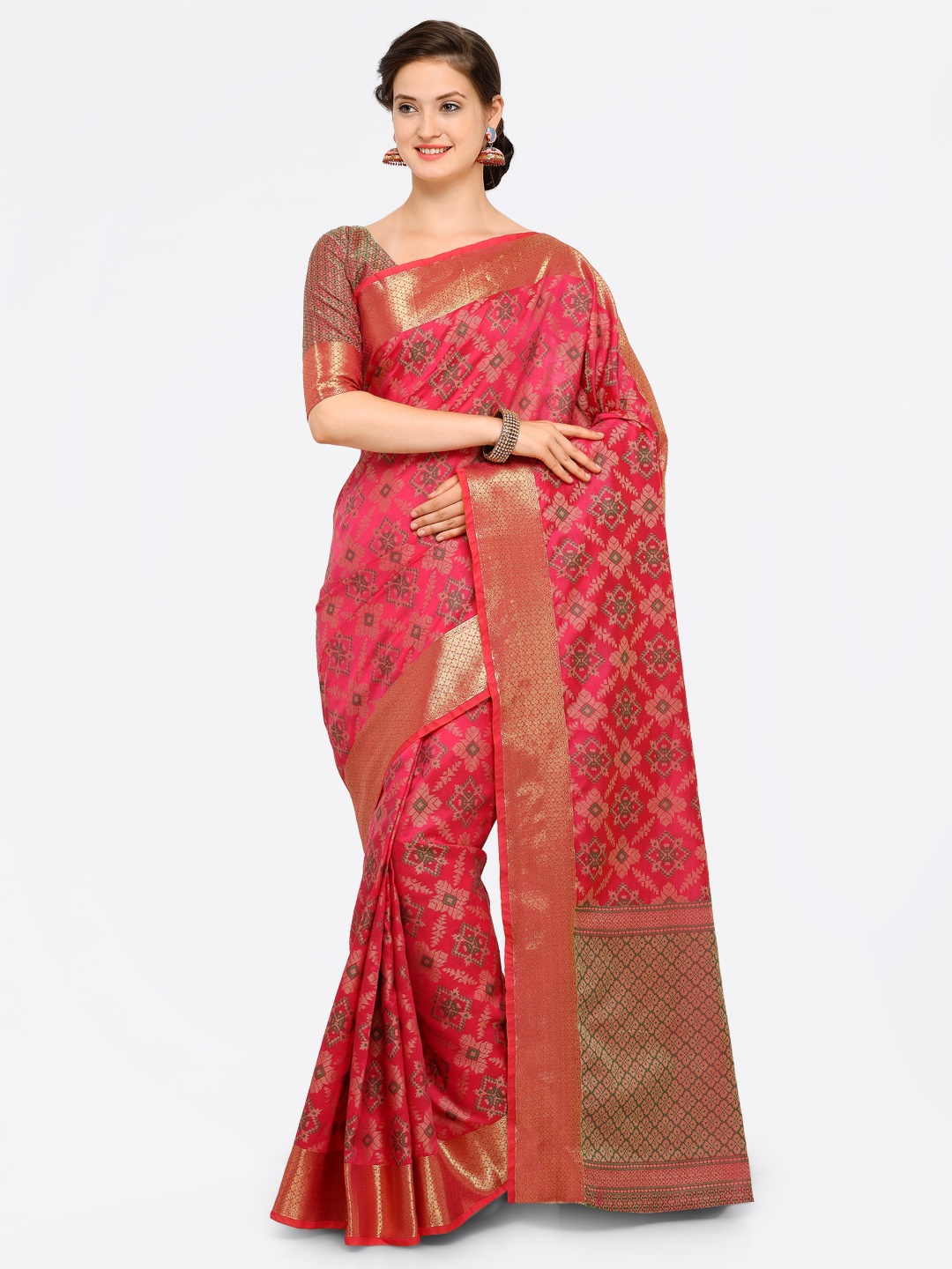 

Saree mall Pink Silk Blend Printed Kanjeevaram Saree