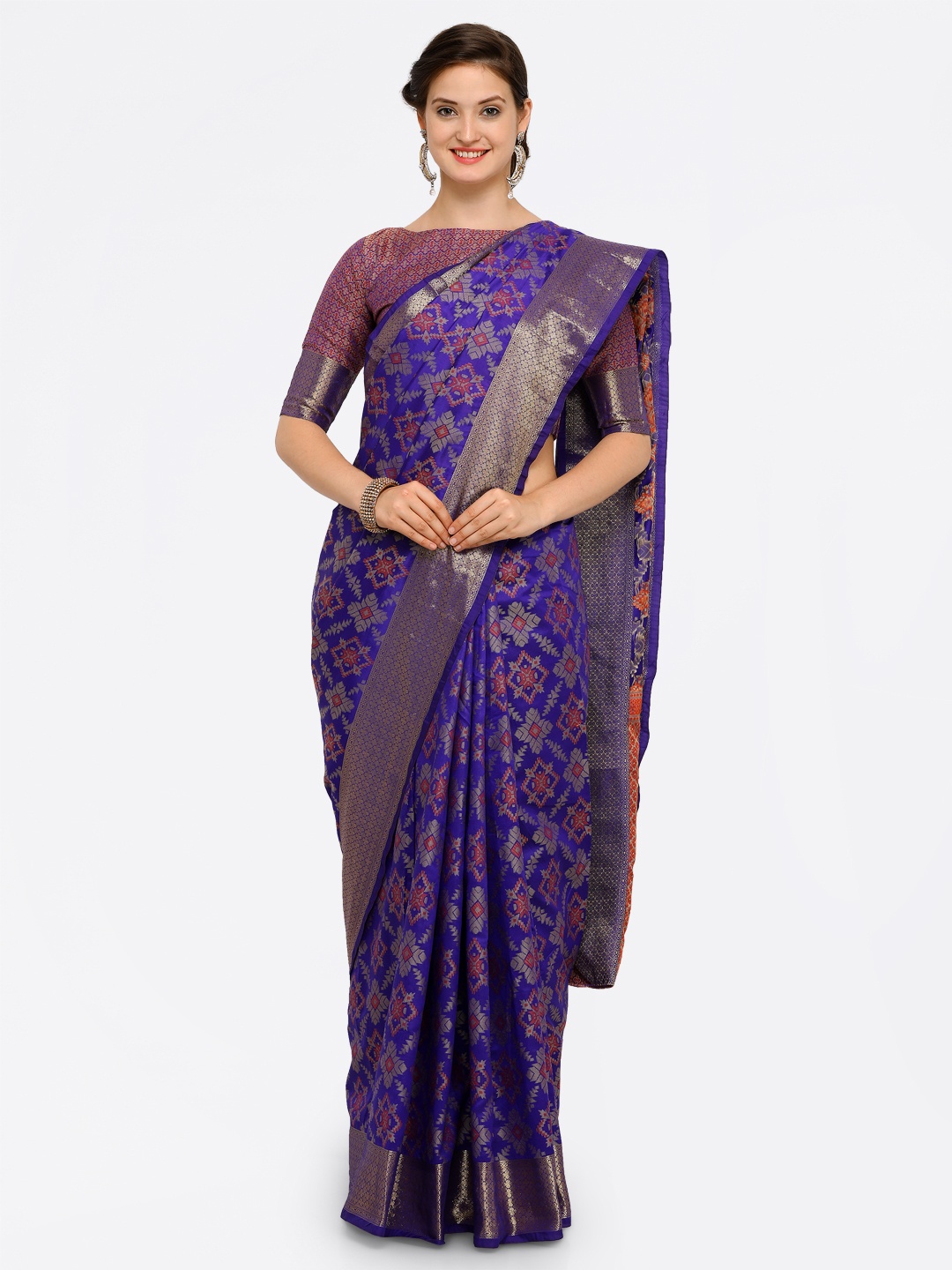 

Saree mall Blue Silk Blend Woven Design Kanjeevaram Saree