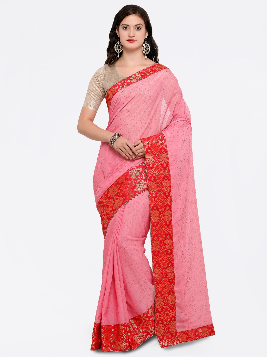 

Saree mall Pink & Red Silk Blend Solid Banarasi Saree