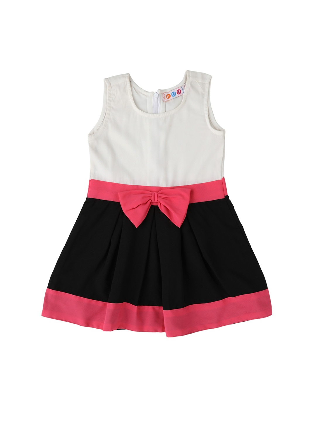 

Kids On Board Girls White & Black Colourblocked A-Line Dress